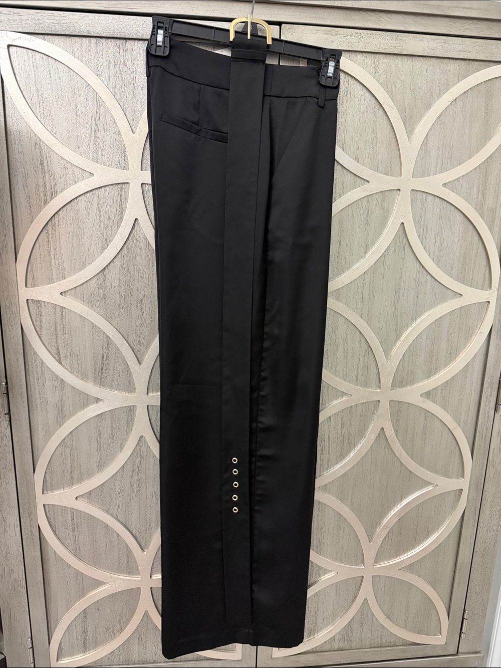 Classic Black Straight-Leg Dress Pants with gold buckle belt - Picture 2 of 6